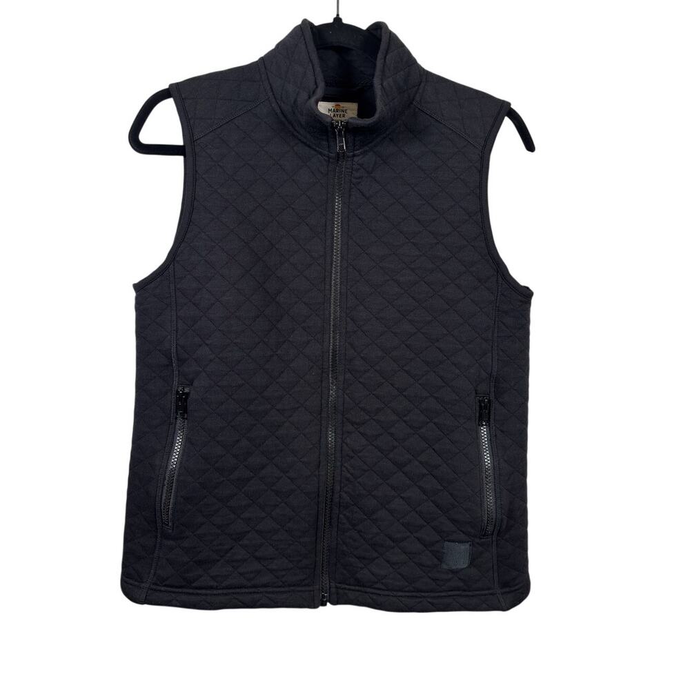 Marine Layer Vest Womens Medium Black Corbet Quilted Full Zip Stand Collar